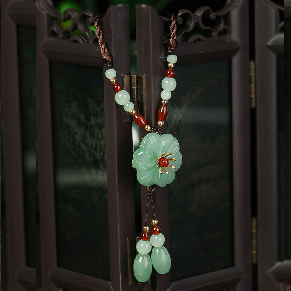 Green Jade Flower Pendant Natural Necklace Gemstone 925 Silver Chalcedony women