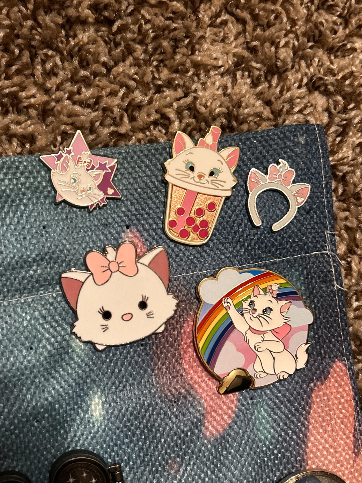 Set of 5, Marie pin set, different designs and sizes, all 5 included.