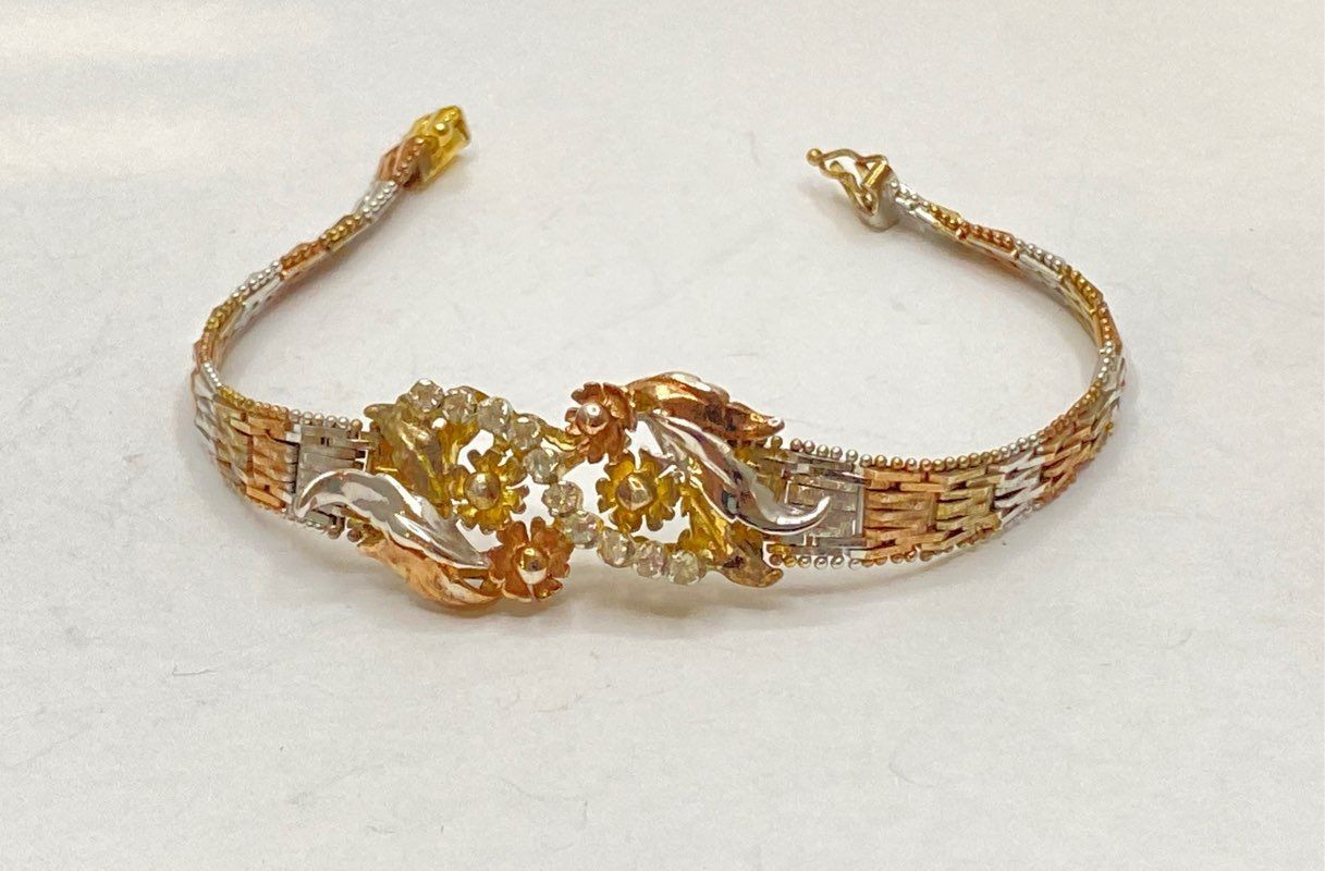 Milor 925 Sterling Silver Tri-Color Woven Floral Link Bracelet 7.5″ 20.2g