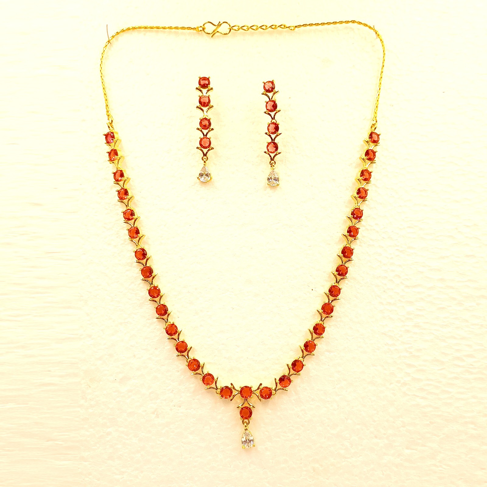 Red Garnet Necklace Set 22k Gold Plated Jewelry Set for Women Gift