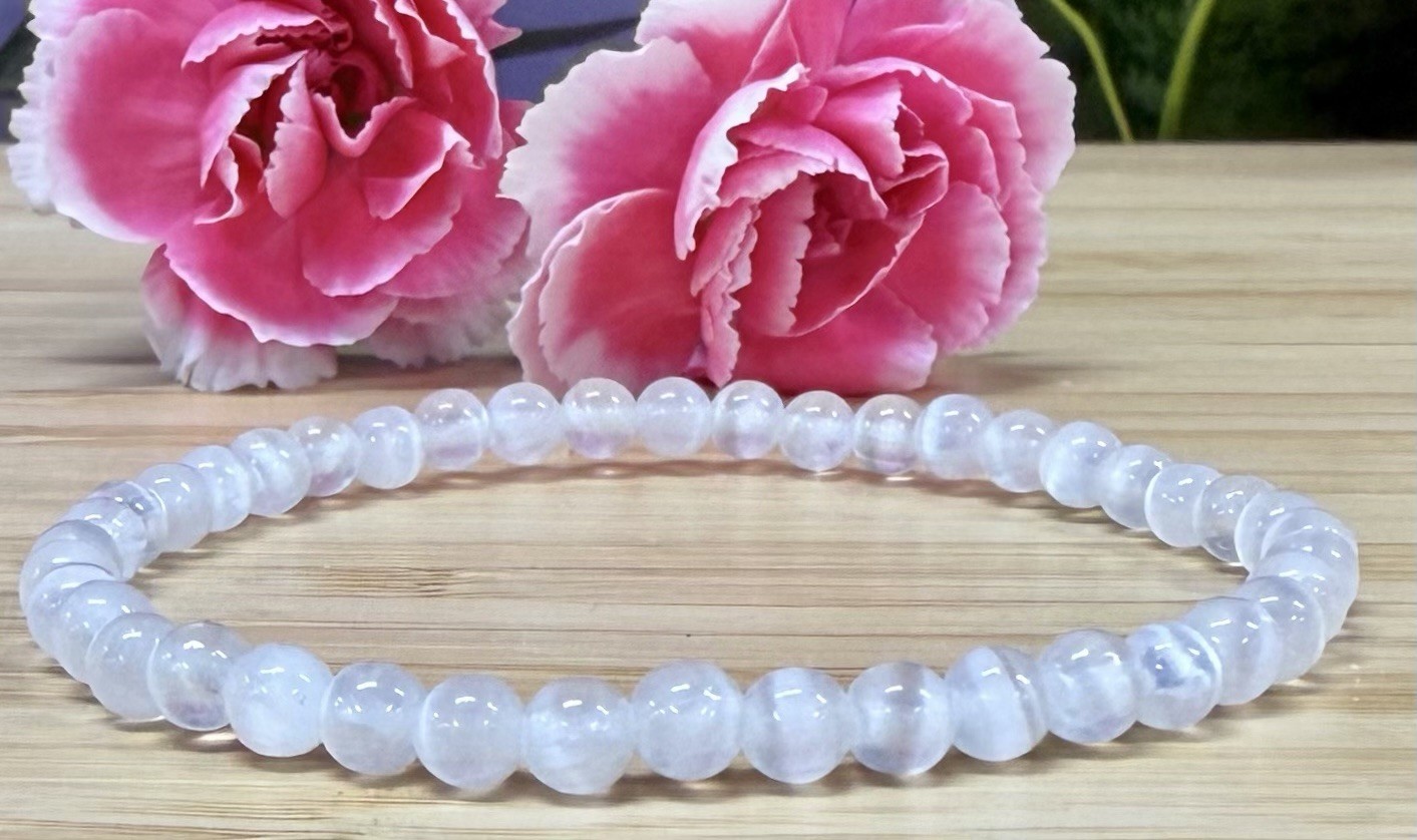 Wholesale 6 Pcs Natural Selenite (Satin Spar) 4mm Crystal Stretch Bracelet 7.5″
