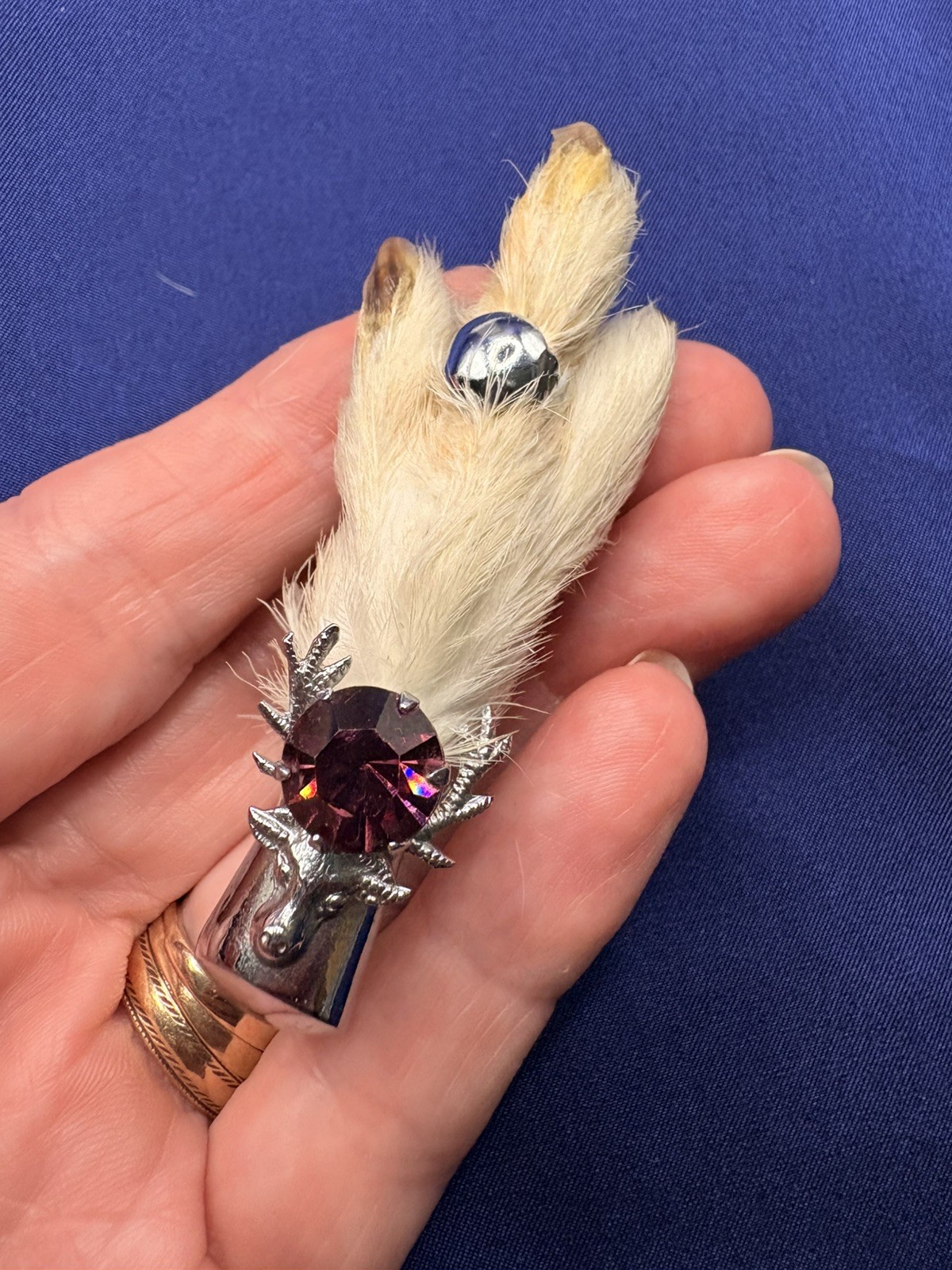 Mizpah Vintage Brooch Lucky Grouse Foot With Stag Head And Purple Stone
