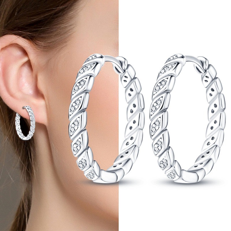 PANDACH 925 Sterling Silver 17MM Hoop Earrings AAA CZ For Women Jewelry Gifts