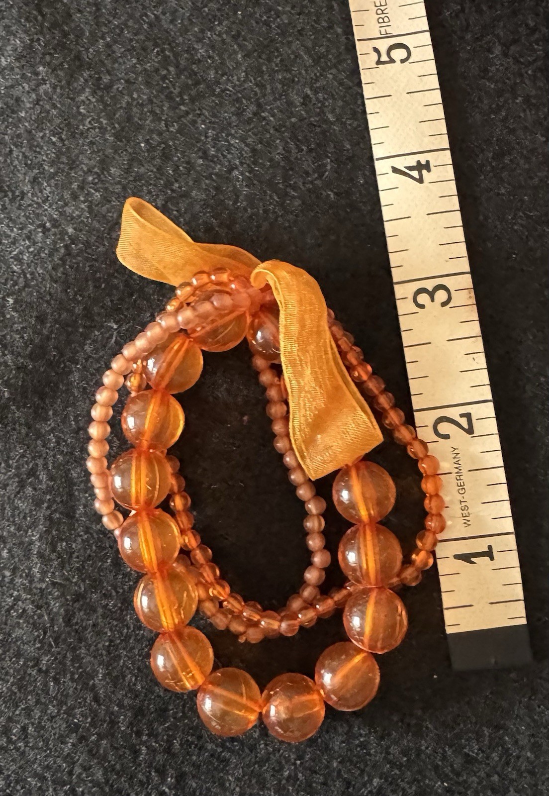 Orange Beaded Stackable Bracelet Set Tie Closure Plastic Fabric No Stone