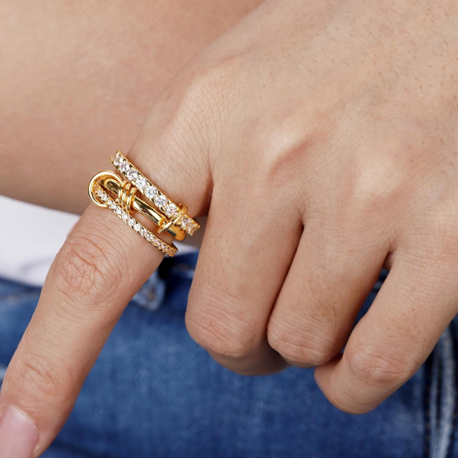 Gold Stackable Rings for Women Non Tarnish, 18K Gold Plated CZ Cubic Zirconia Ri