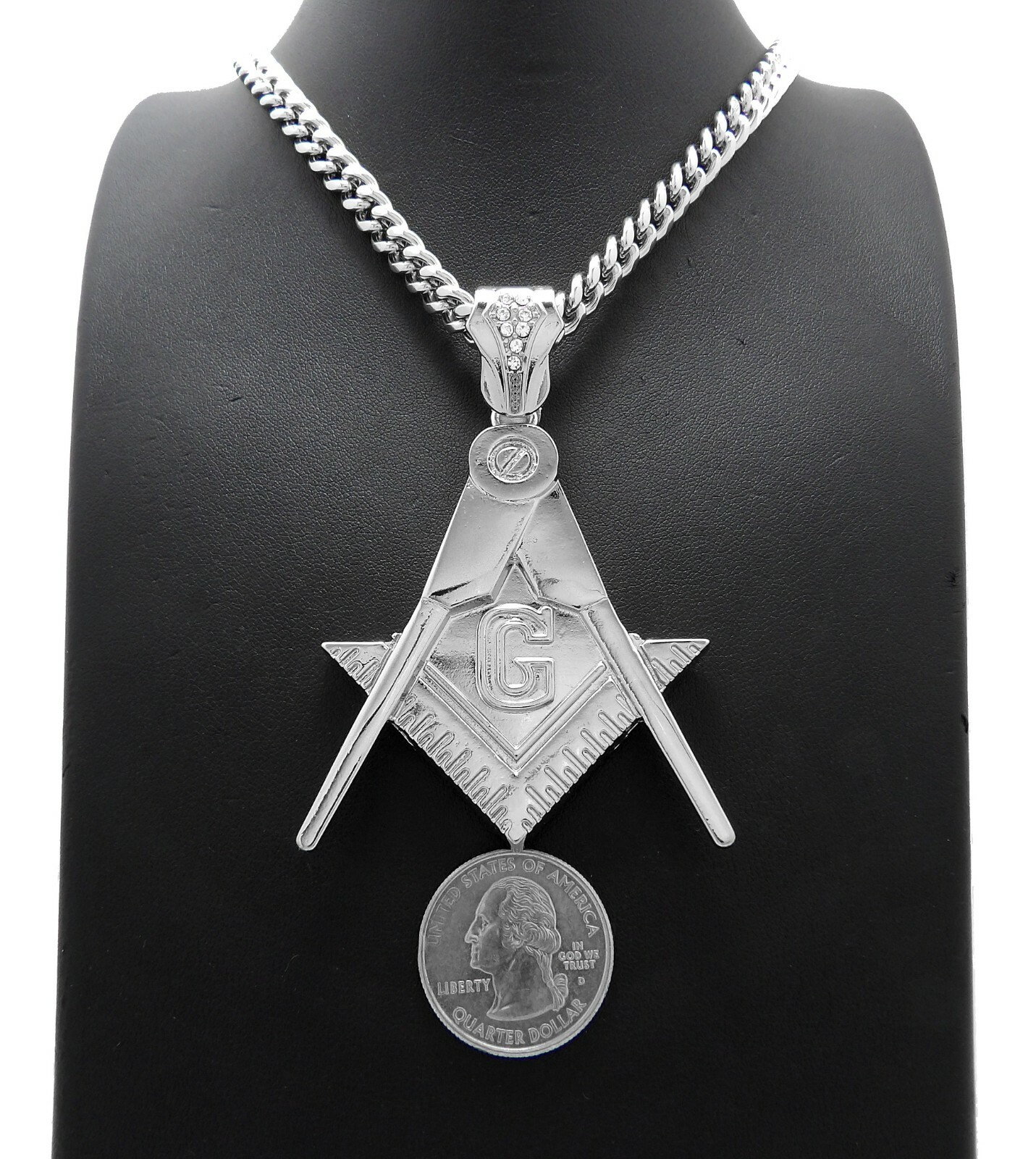 Hip Hop Freemason Masonic Pendant 6mm 24″, 30″ Cuban Chain Necklace RC4024