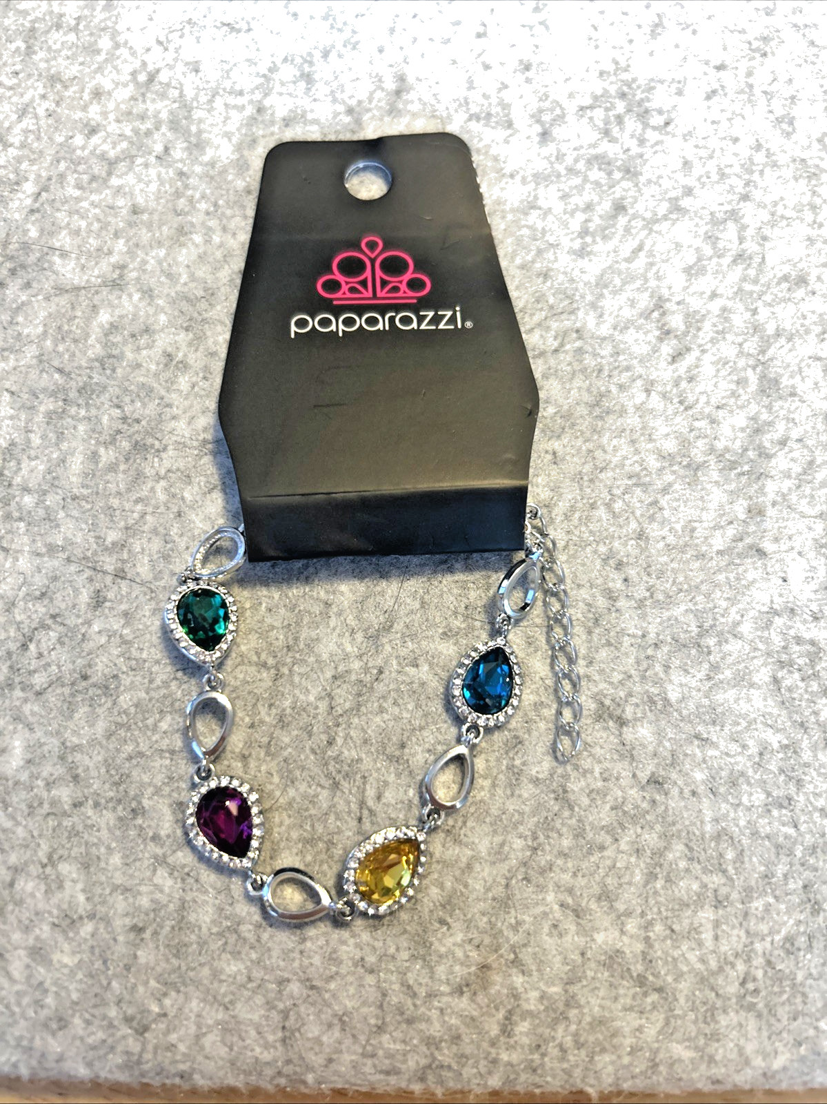 NWT Paparazzi Silvertone Bracelet Multicolor Crystals 6.5”-8.5”