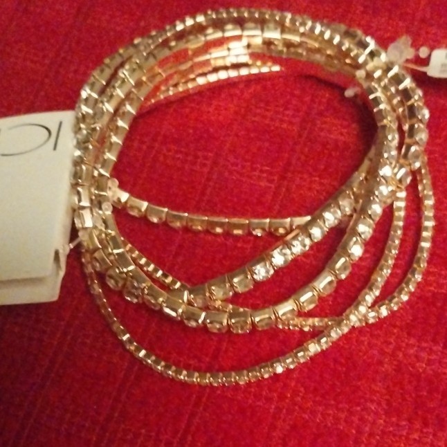 Rose Gold Tone Clear Crystal Rhinestone Prong Set Stackable Bangle Bracelet Set