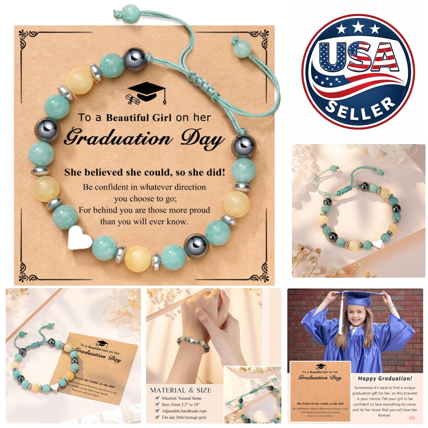 Thoughtful Green Heart Bracelet for Girls – Graduation and Love Reminders