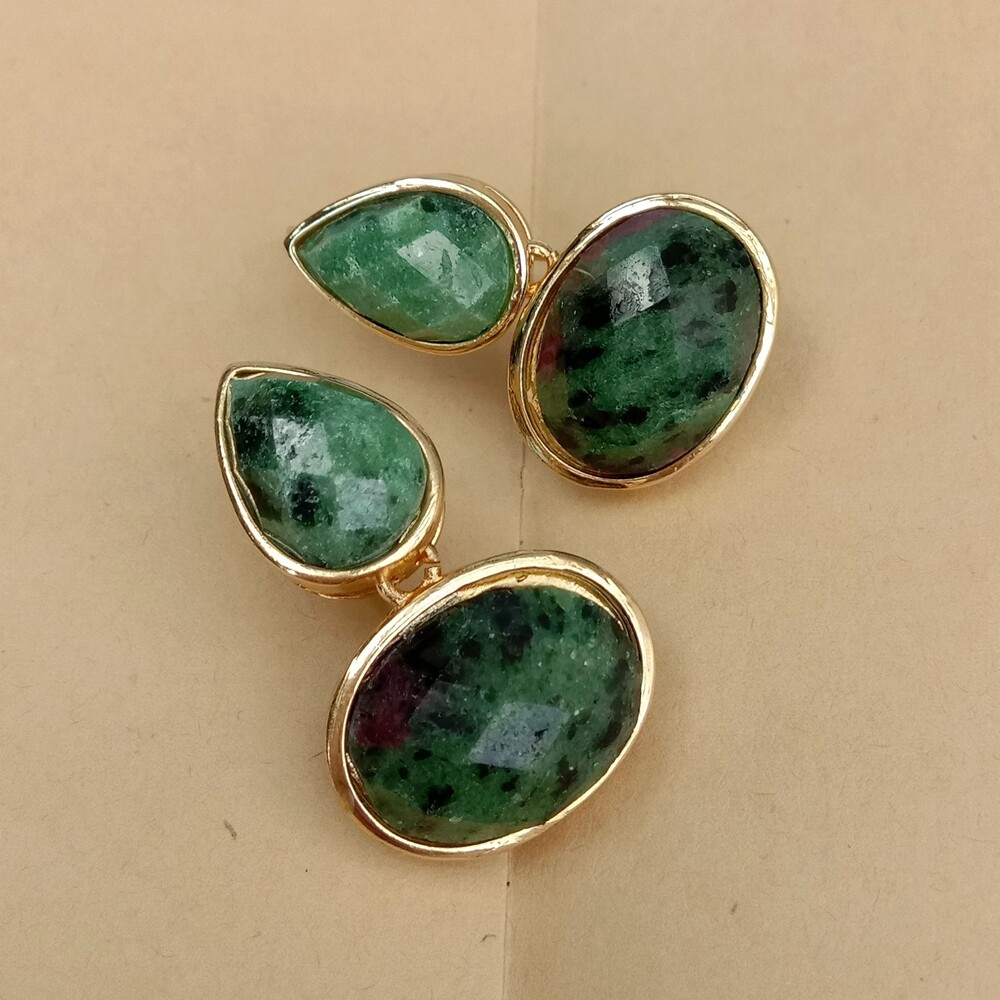 Y·YING Natural Ruby Zoisite Anyolite Bezel Set Hook Earrings Fashion Supplies