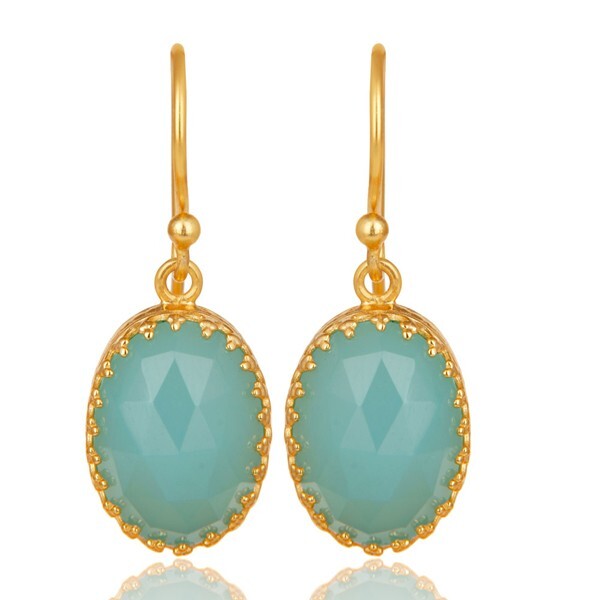 Aqua Chalcedony Oval Crown Shape Drop Earring-All Color Available Free Shipping