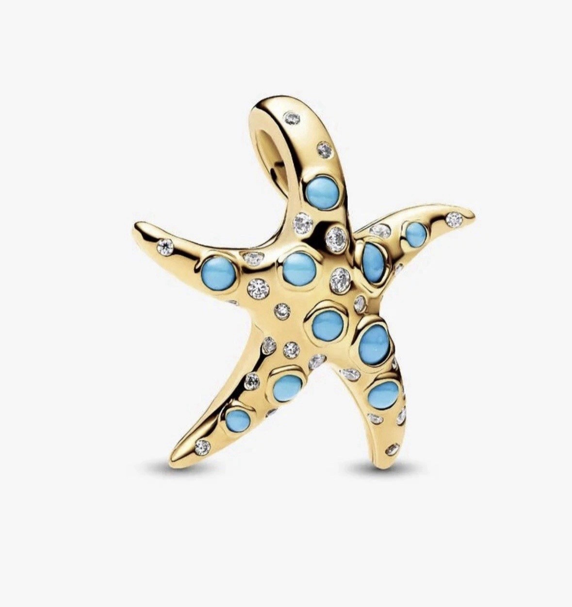 New 100% Authentic PANDORA 14k Gold Pl Sparkling Blue Starfish Charm 763818C01