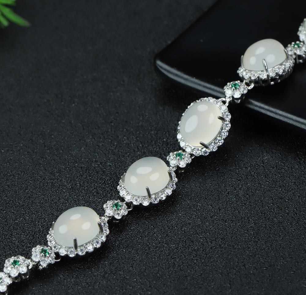 Girl Mothers Lady Women White Jade Beads Bracelet Jewelry Gift Box DD302