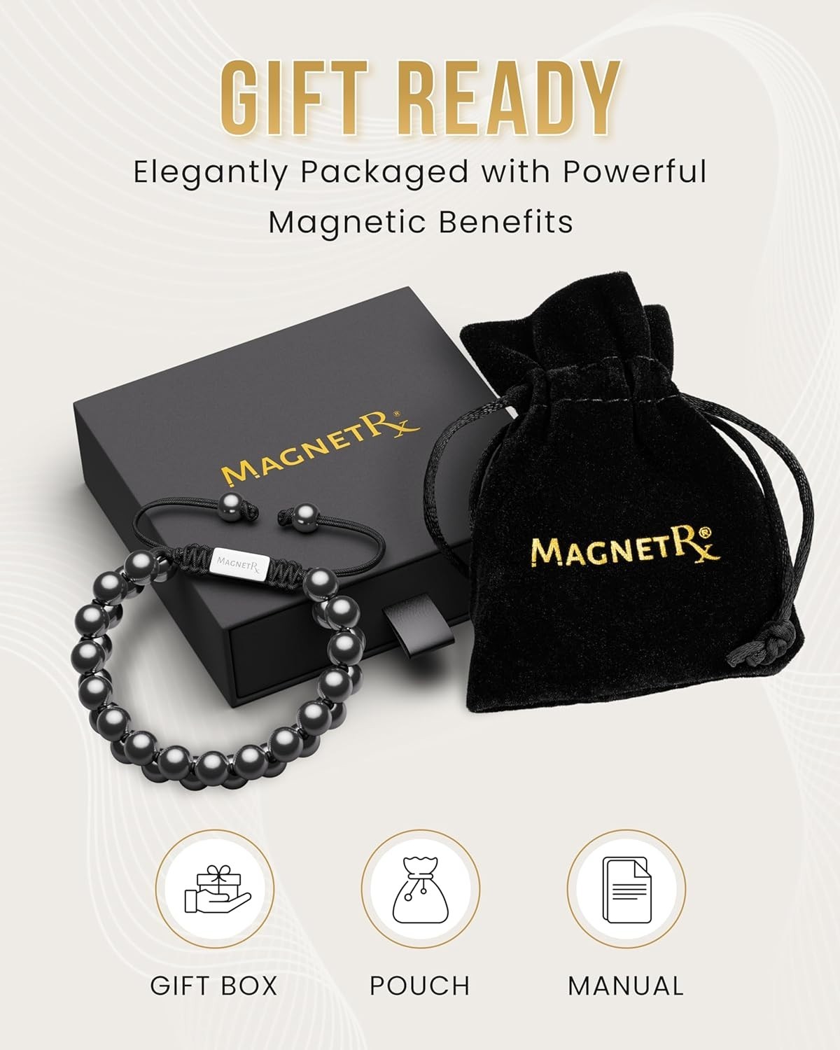 MagnetRX® Magnetic Hematite Bracelet MAX Strength Magnetic Stones Beaded Magnet