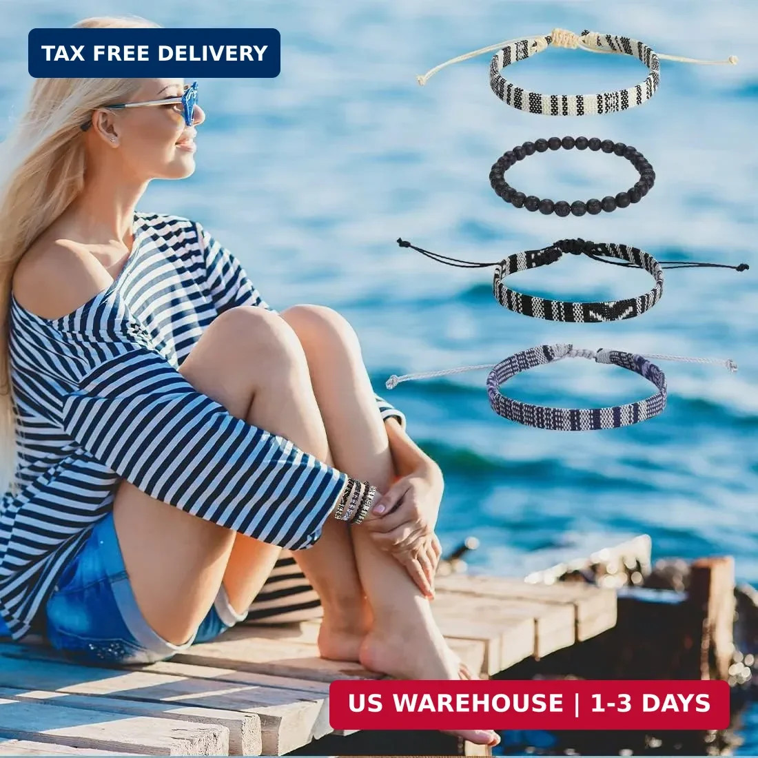 4pcs Beach Bracelet Set for Men and Women, Surfer Men Bracelet, Braided Boho