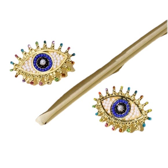 Gold Beaded Rhinestone Eye Stud Earrings BOHO RAINBOW CUTE STUDS CLASSIC FUN