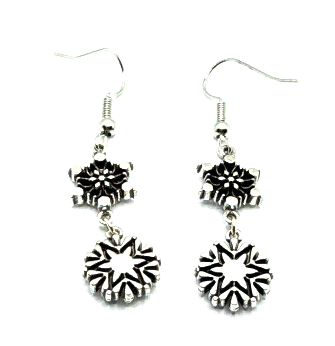 Brighton Arctica 2-Snowflakes Dangle Crystals Holiday Winter Silver Earrings