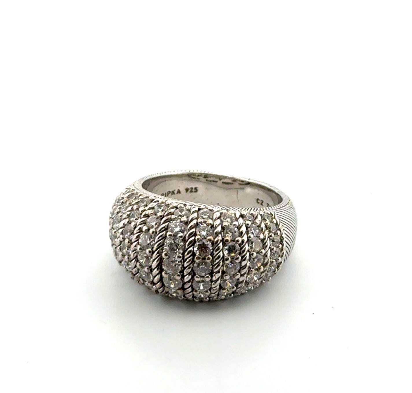Size: 7 Judith Ripka 925 Sterling Silver CZ Dome Band Ring 10.2g