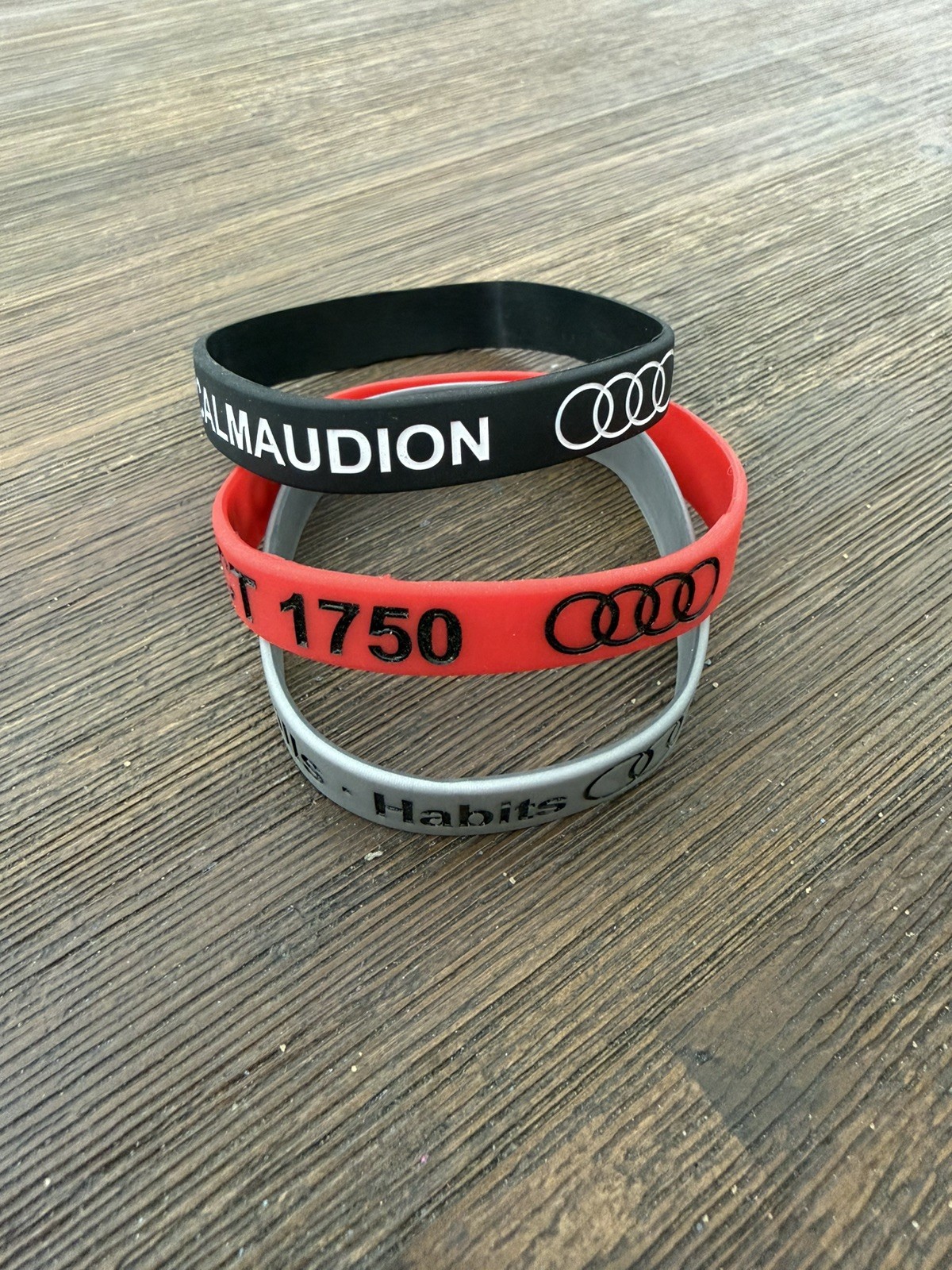 Audi Silicone Bracelets (3) – Audi Logo – Audi Bracelet – Audi Black, Red., Gray