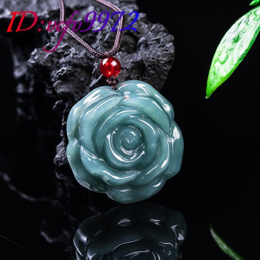 Natural Myanmar Jadeite Rose Pendant Necklace Real Jade Designer Accessories