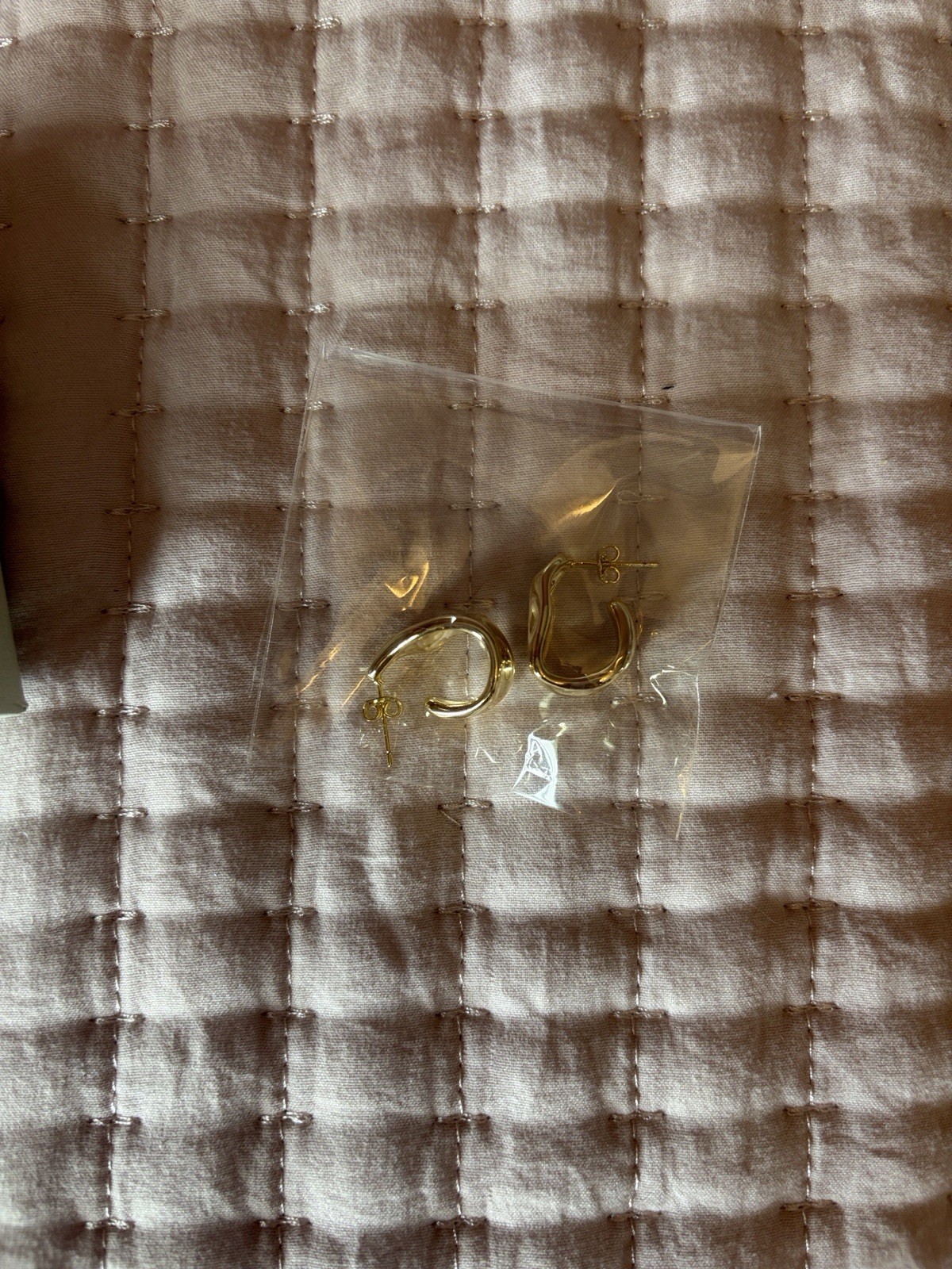 Polished Gold Color Thick Hoop Stud Earings With Chunky Rounded Silhouette