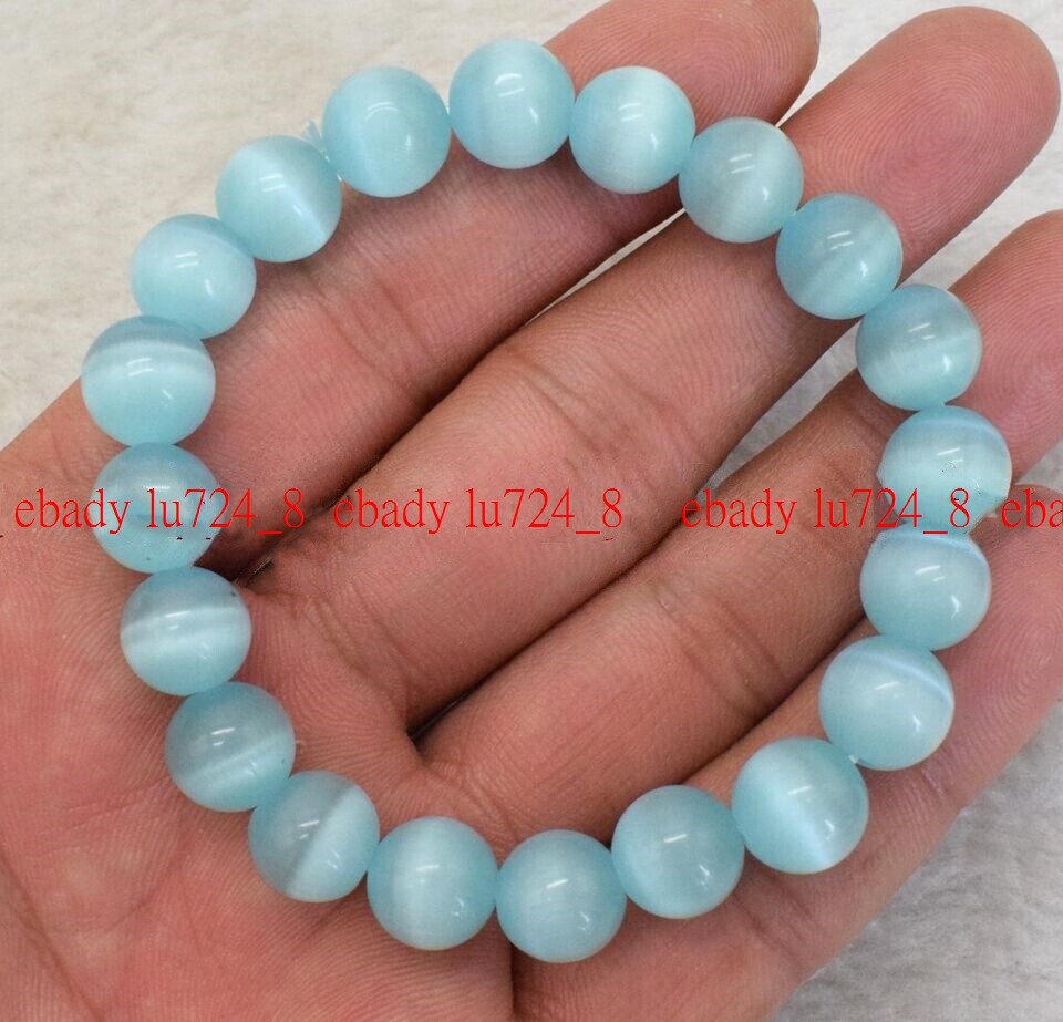 6/8/10/12mm Genuine Multicolor Opal Cat’s Eye Round Beads Stretch Bracelet 7.5″