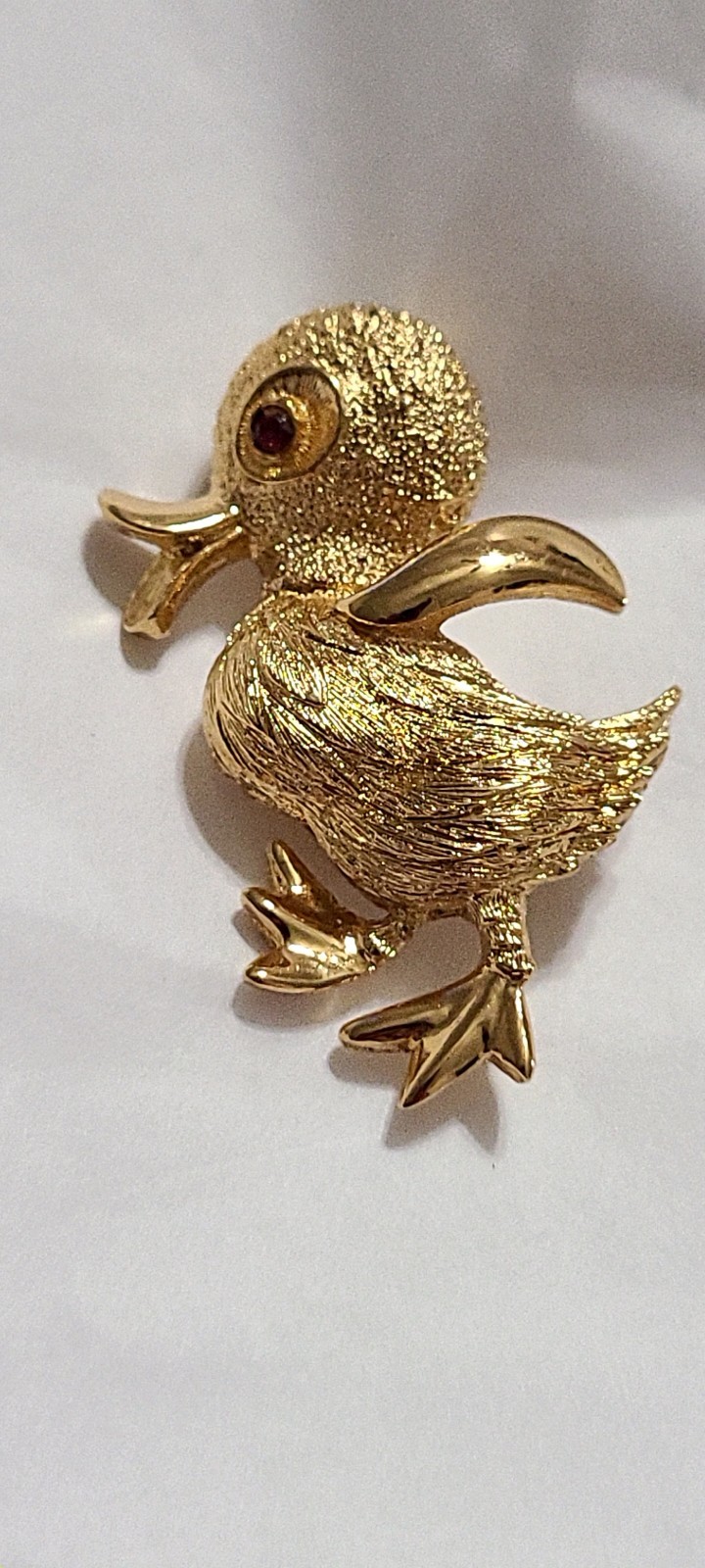 Monet Signed Vintage Gold Tone Textured Adorable Shiny Baby Duck Brooch