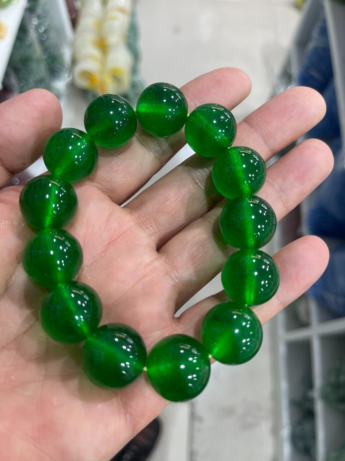 20mm Natural Perfect Green Burmese Beads Jade jadeite Bracelets Bangle