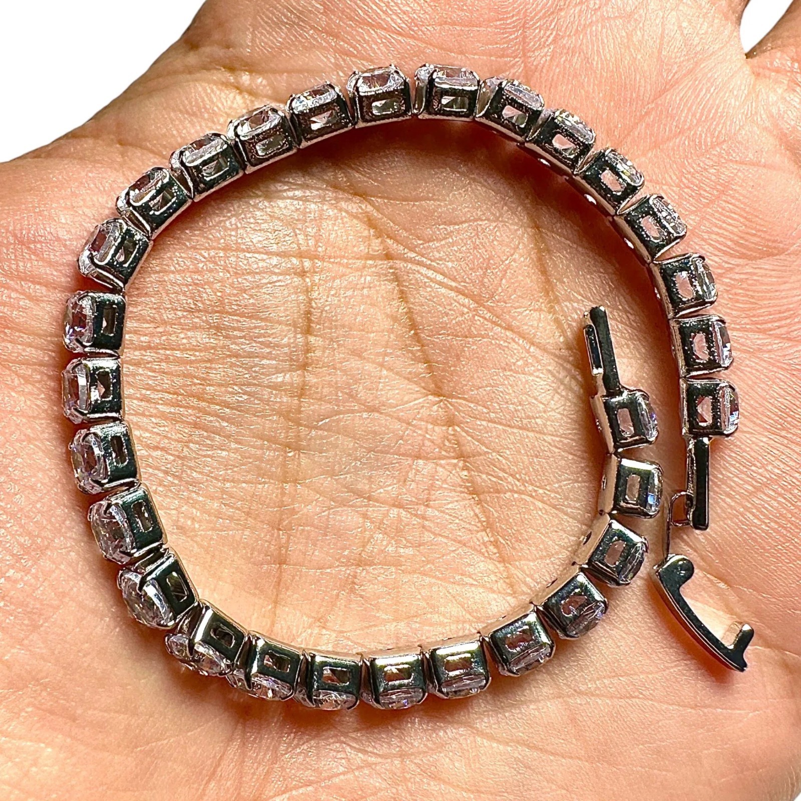 CZ Tennis Bracelet Silver Plated Clear Cubic Zirconia 6.7/7.5 Inch Gift For Her