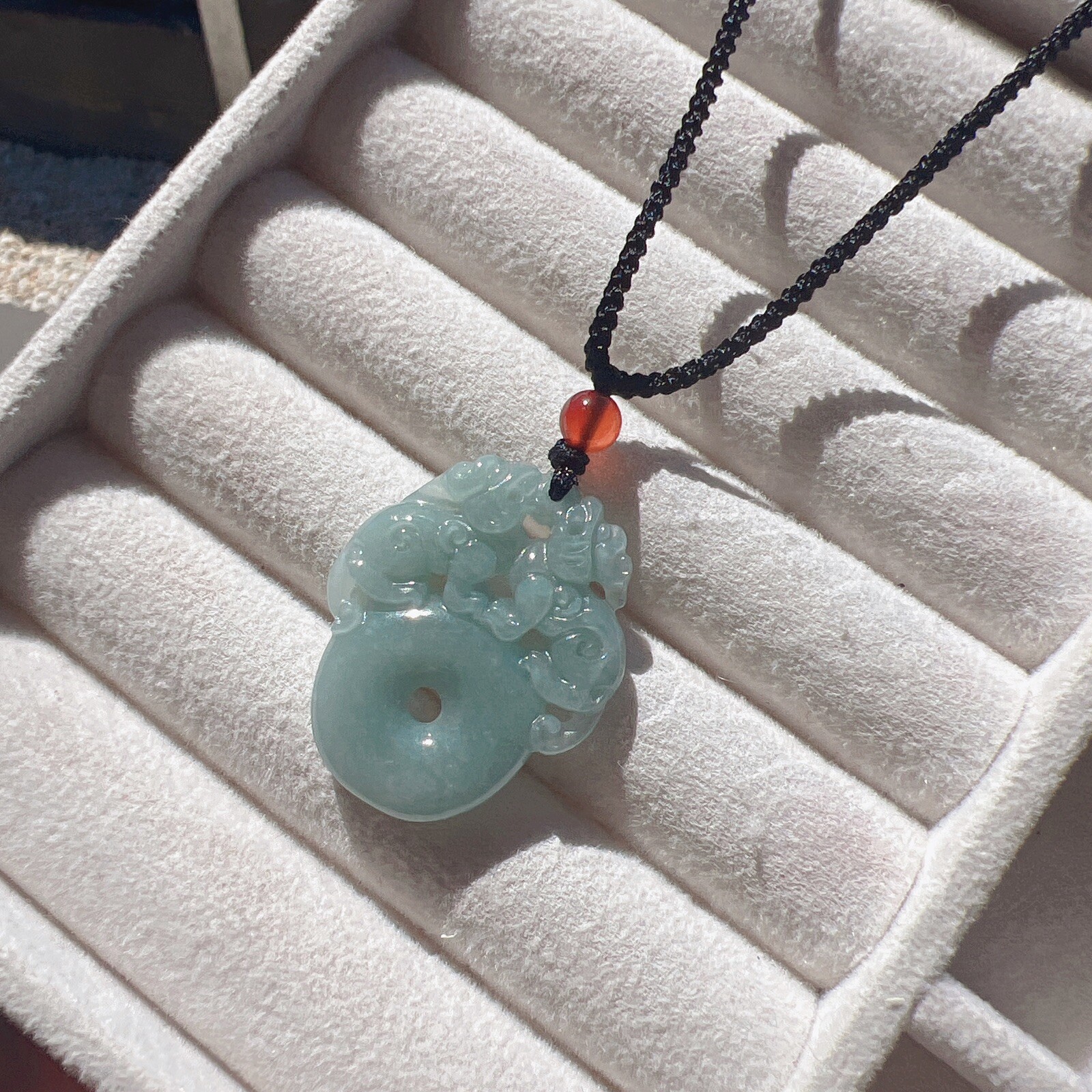 Good Quality Natural Burma Jade Sky Blue Jade Pixiu Pendant Necklace