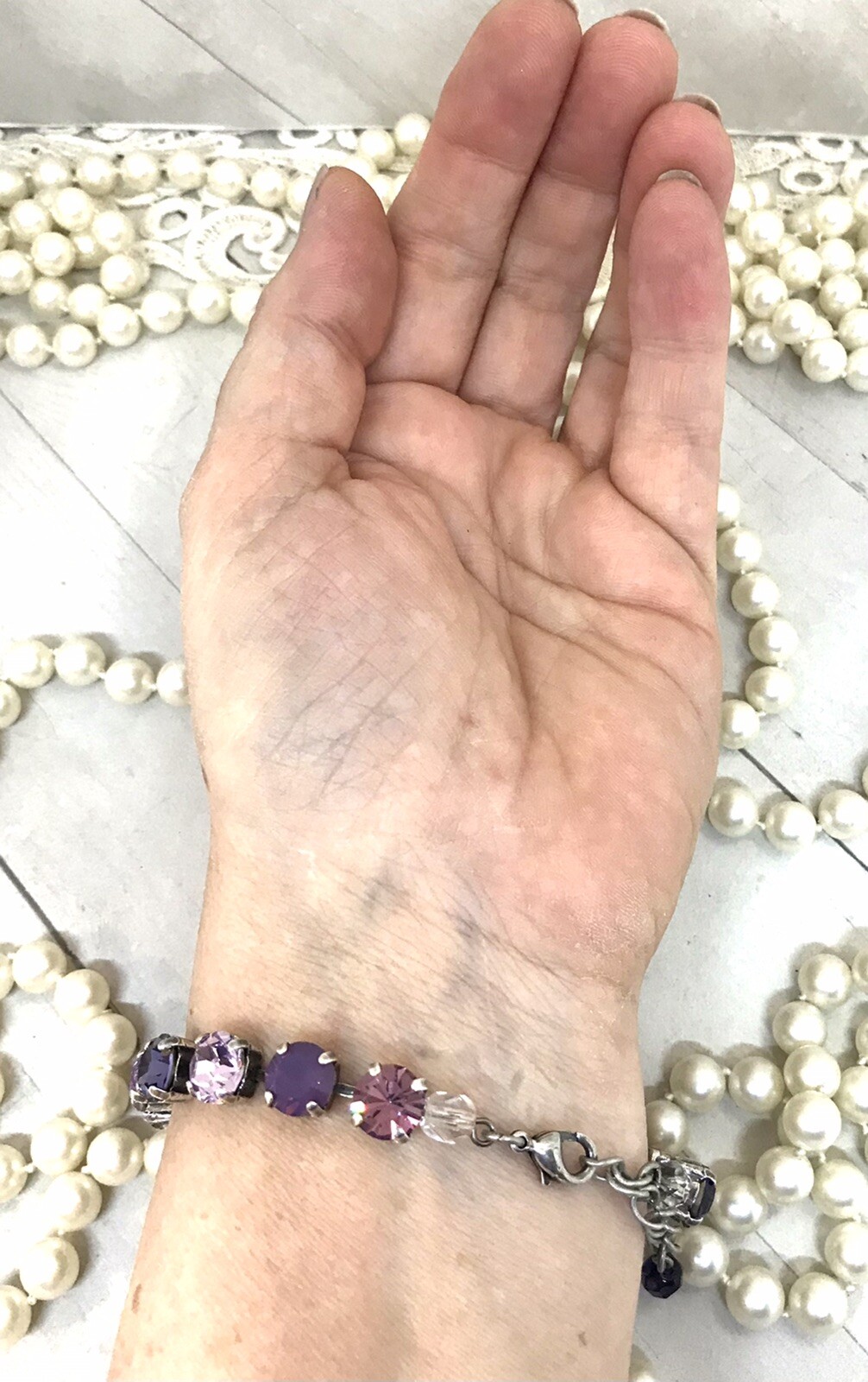 Purple Amethyst Opal Cup Chain Bracelet, Purple Amethyst Opal Tennis Bracelet