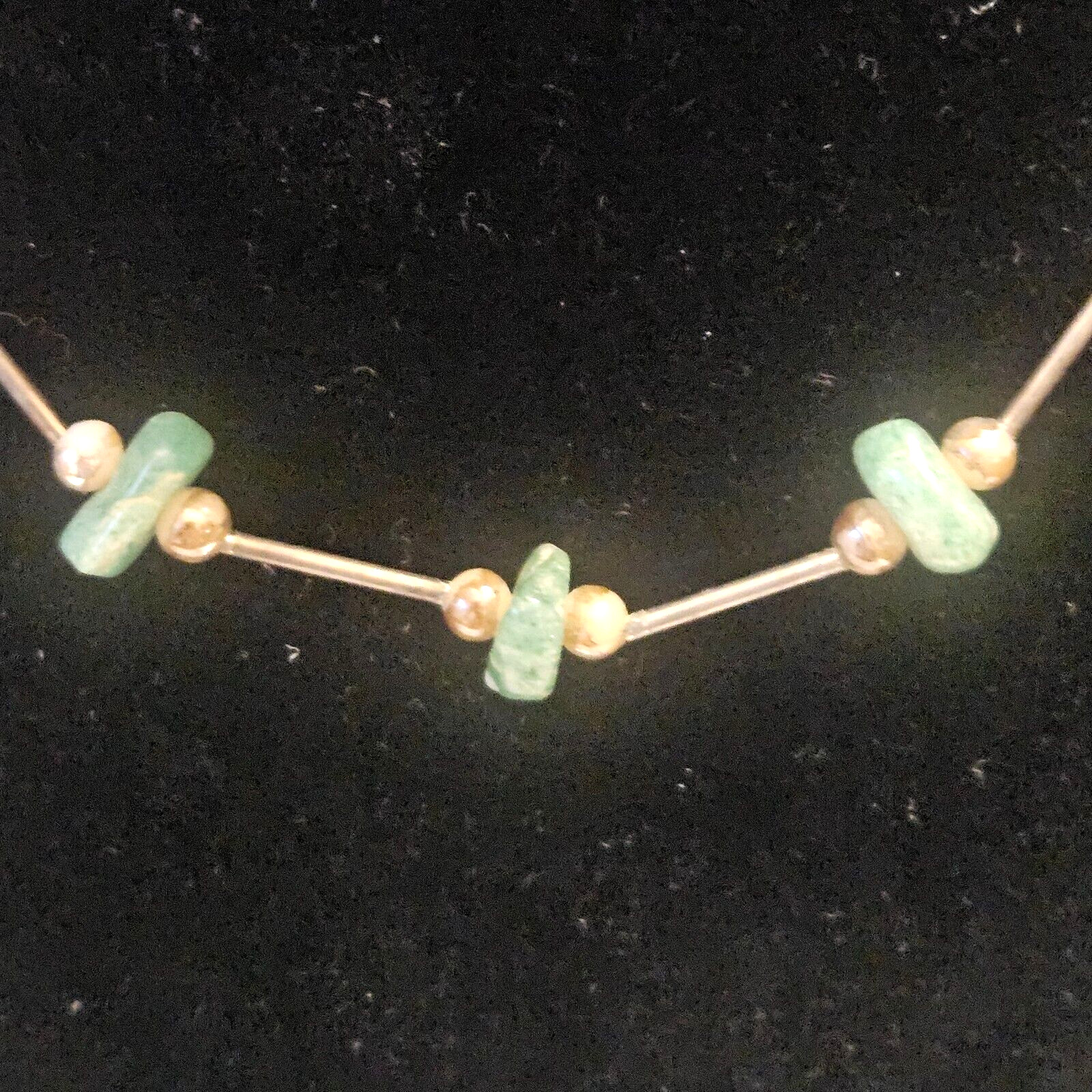 Beautiful Vintage 1950’s Silver 15″ Choker Necklace with 3 Jade Nuggets.