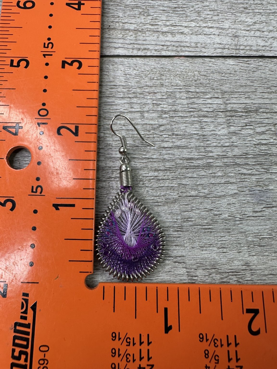 Artisan Purple Thread Wrapped Teardrop & Blue White Beaded Insect Dangle