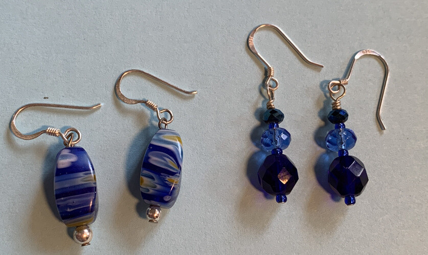 Fashion Blue Art Glass Beaded Pierced Earrings YH-48