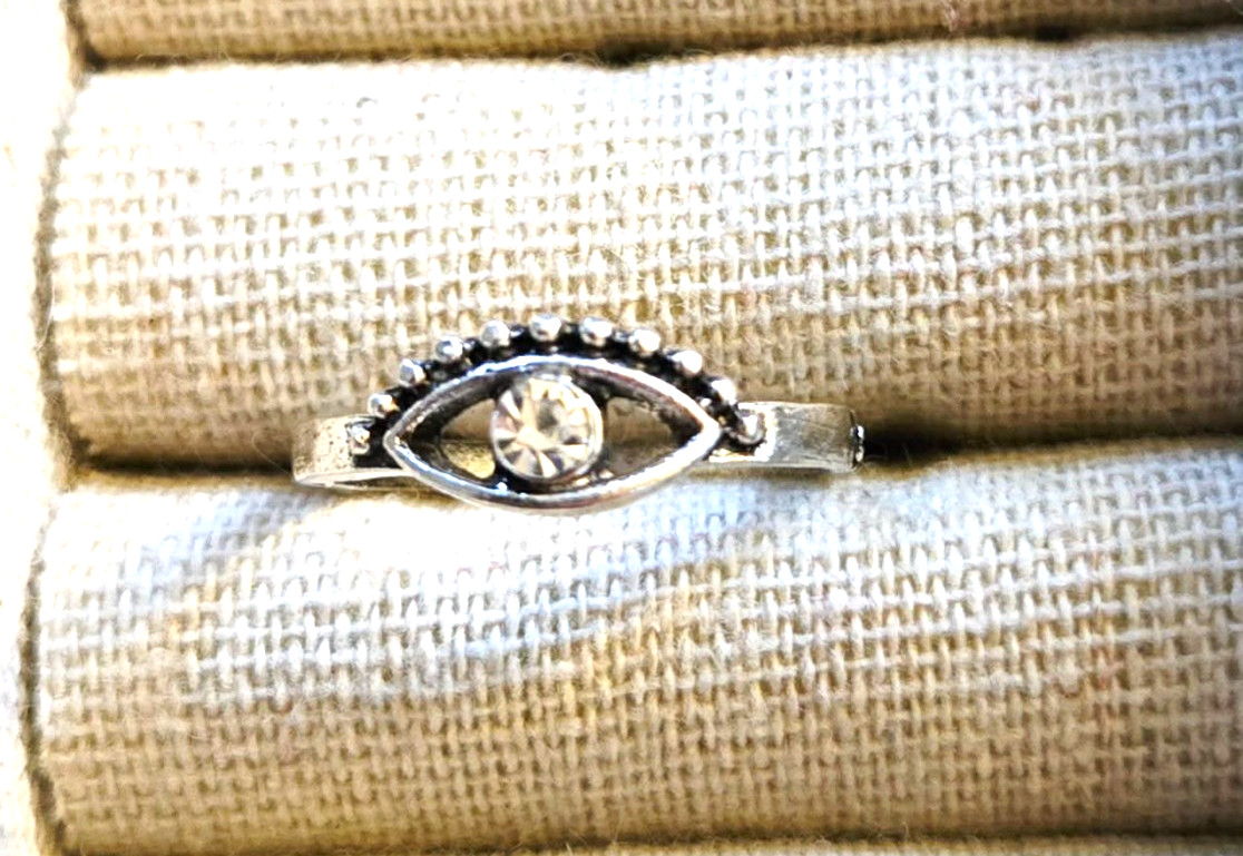 Evil Eye Ring Cubic Zirconia Size 7 Protection Symbol Silver Tone Next Day Shipp