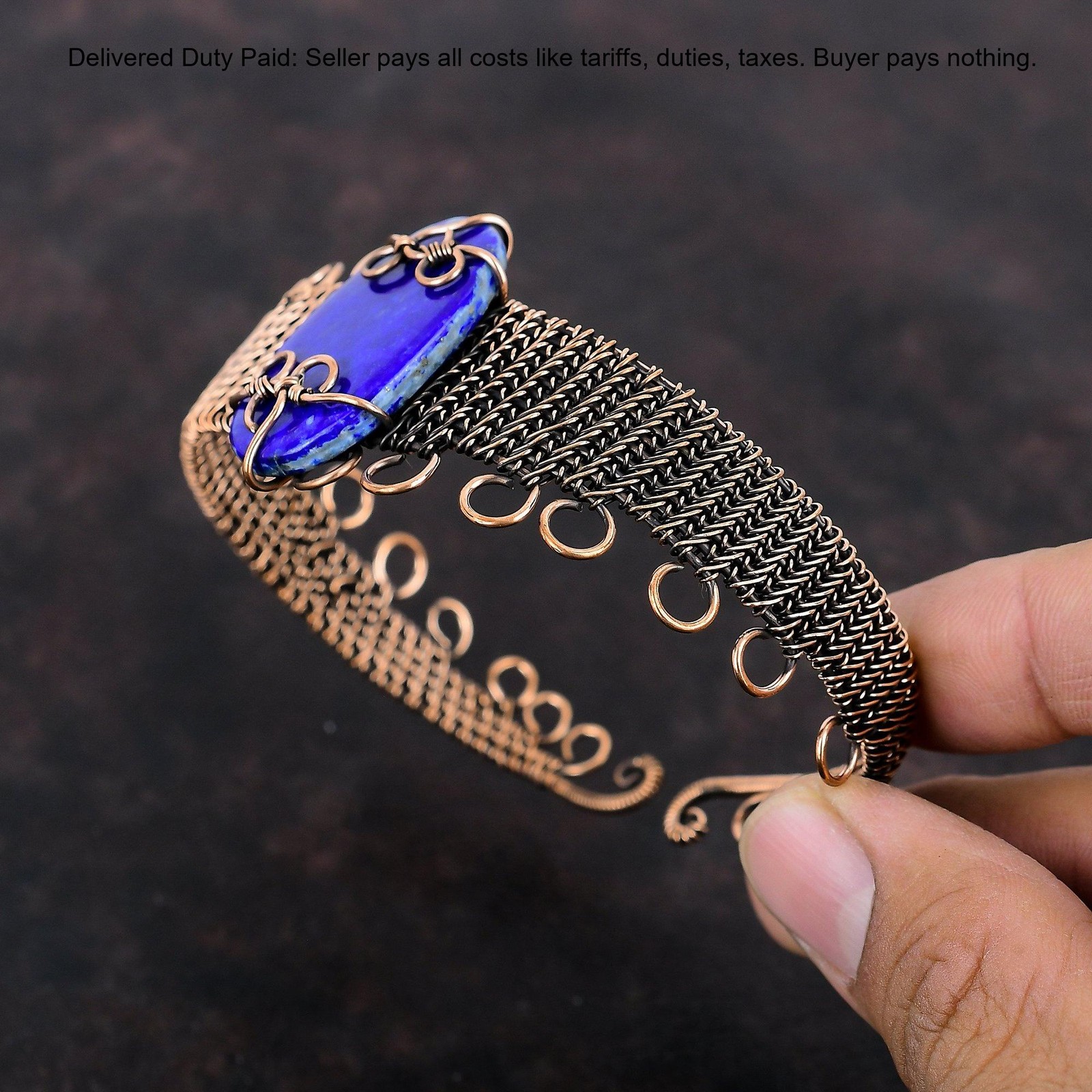 Lapis Lazuli Gemstone Daughter September Boho Wire Wrapped Bangle Jewelry Copper