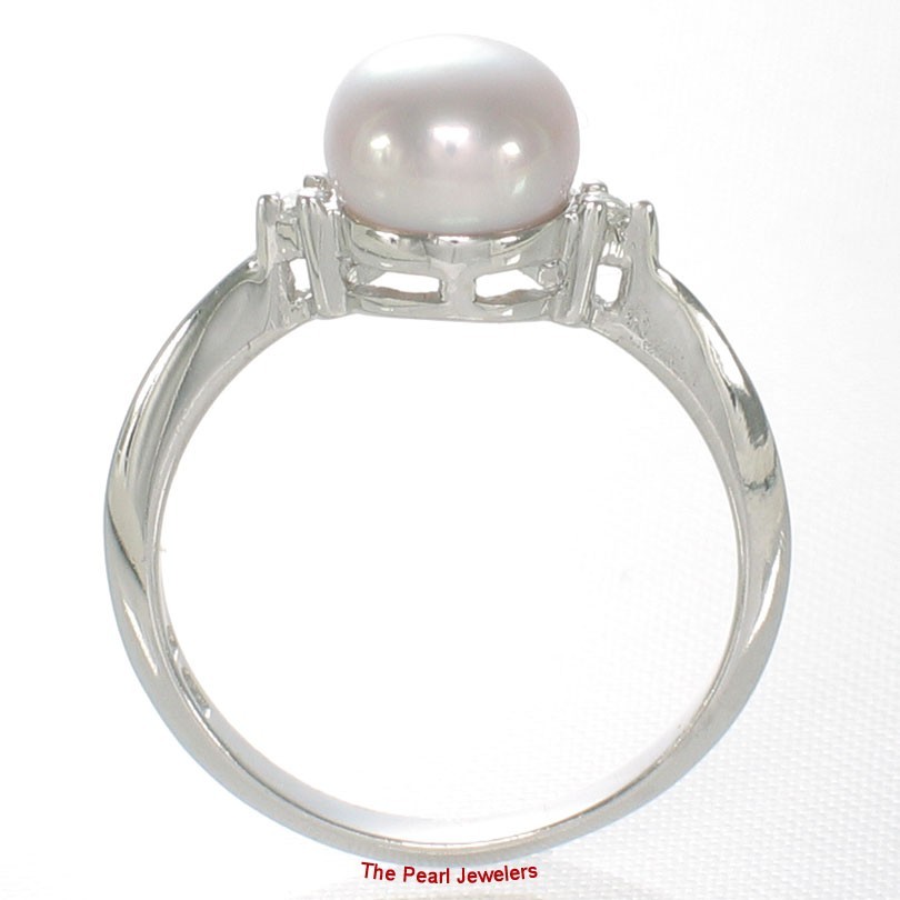 Solid Silver 925 Lavender Pearl; Cubic Zirconia Solitaires with Accents Ring TPJ