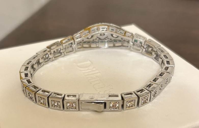 Silver Tone Emerald Green CZ And Diamond CZ Art Deco Inspired Bracelet NWT