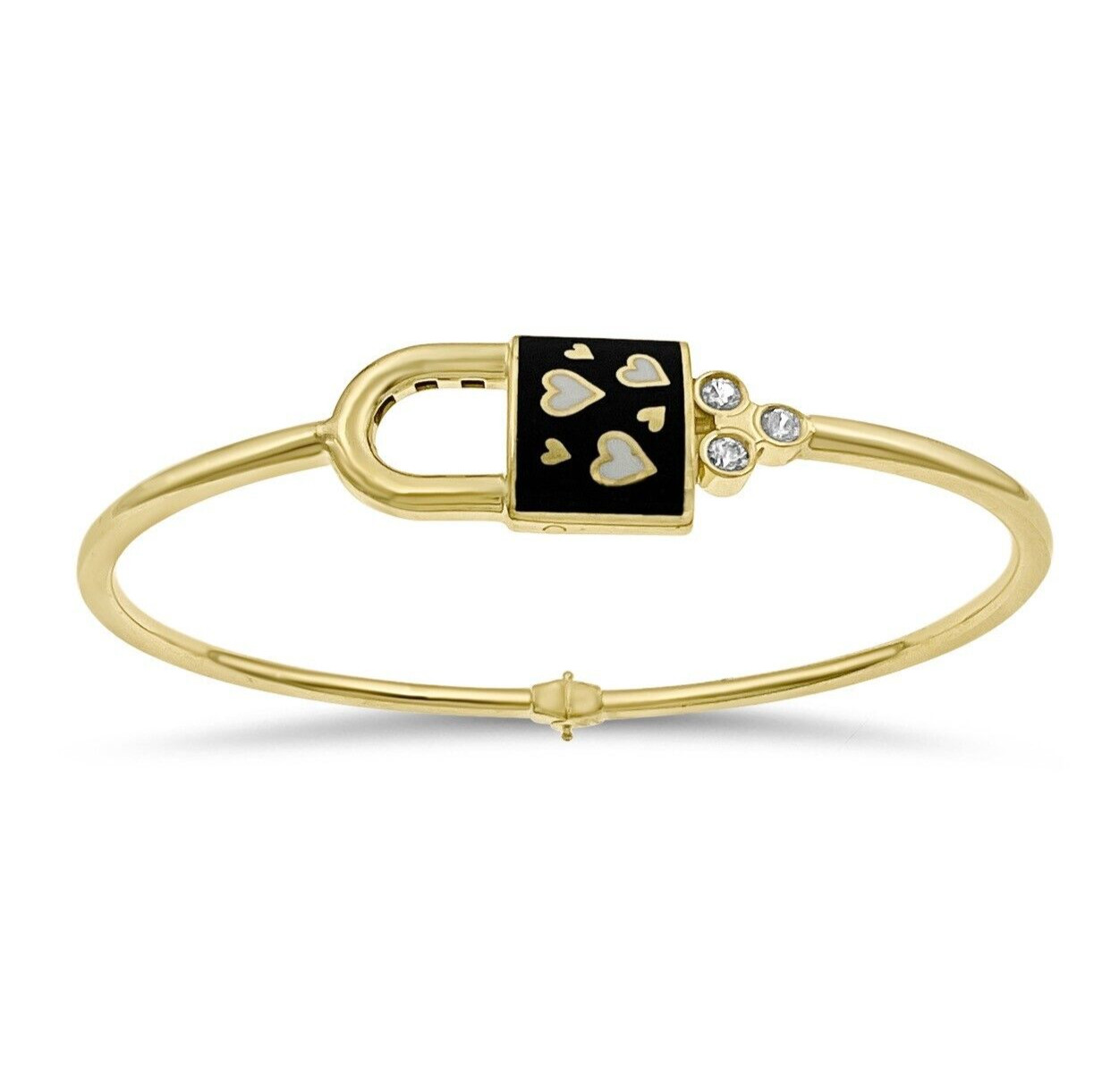 10k Yellow Gold Stackable Hinged Lock Enameled Bangle Bracelet CZ