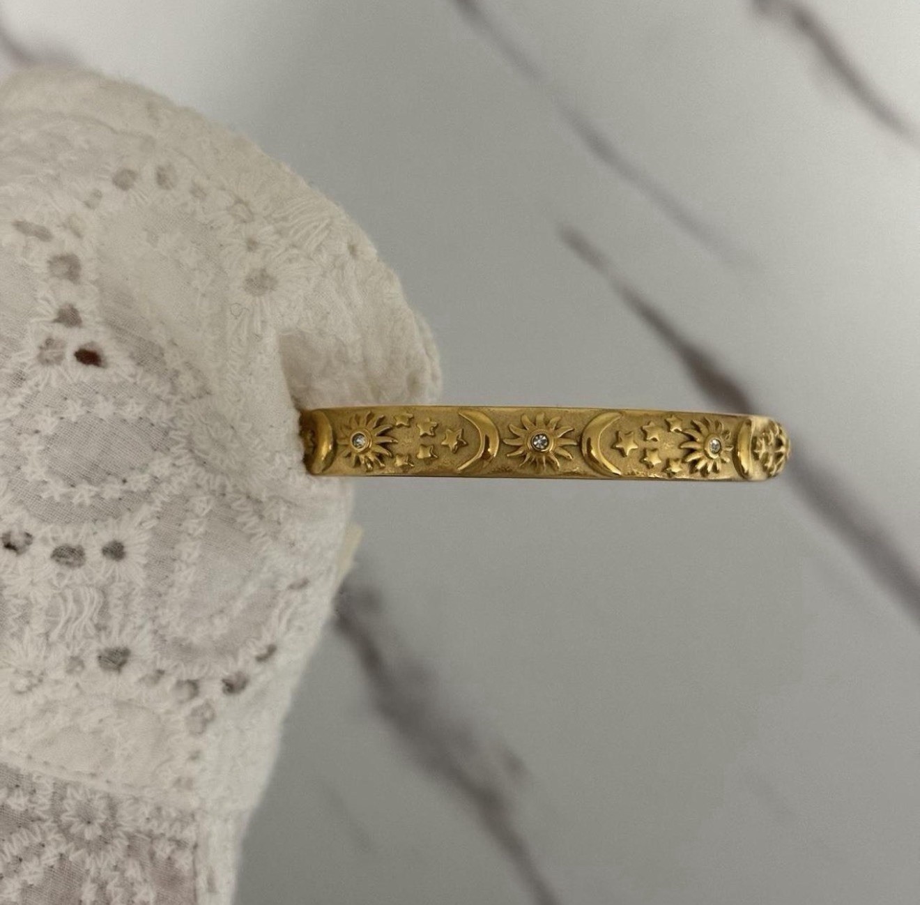 18k Gold Vintage vibe gold bracelet sun moon stars zircon stones