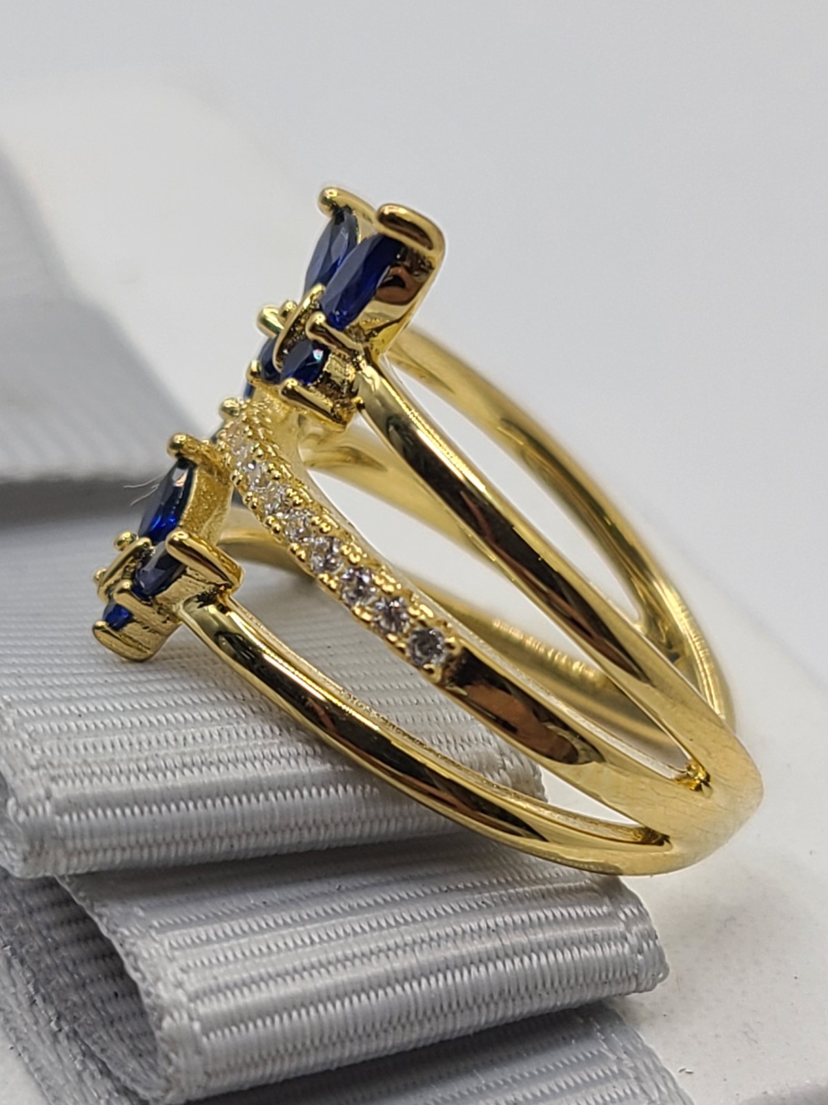 Butterfly 18k Gold Plated Adjustable Marquise Ring Blue Butterfly
