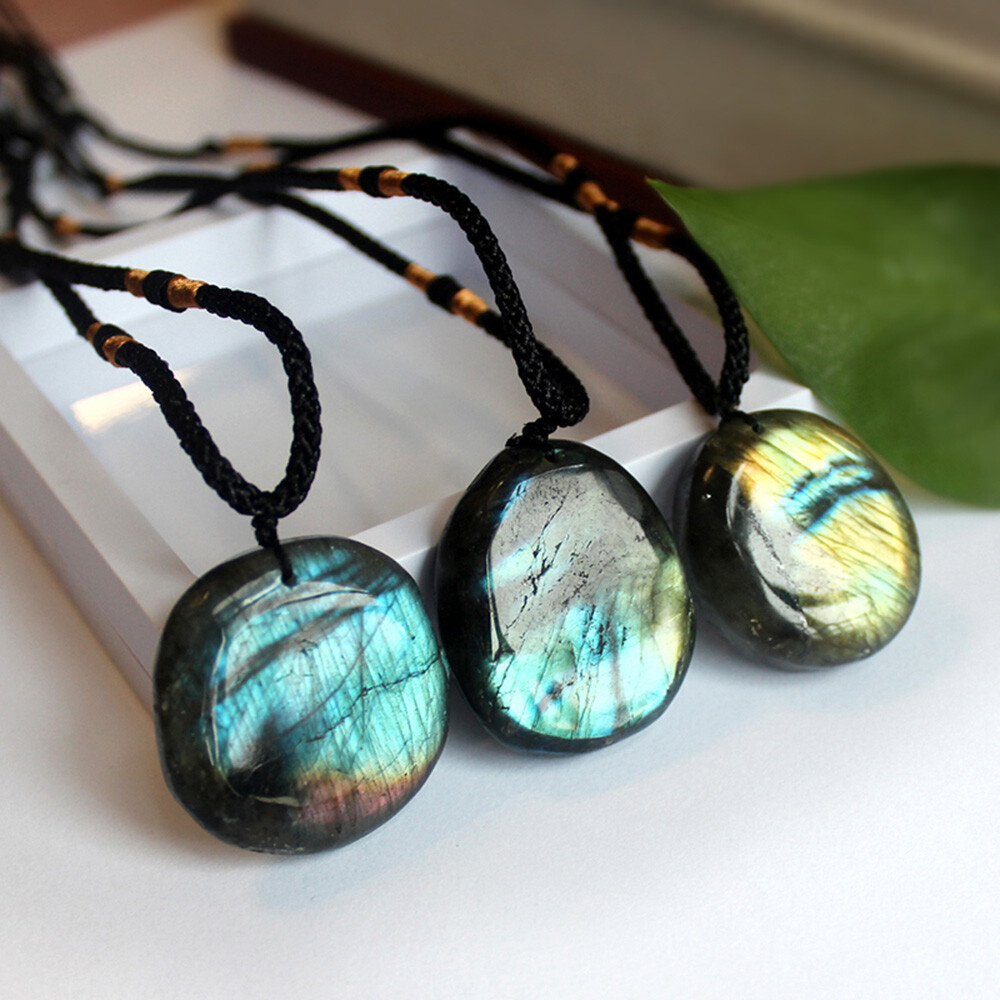 1/ 3PCS Women Mens Natural Stone Necklace Labradorite Pendant Crystal Moonstone