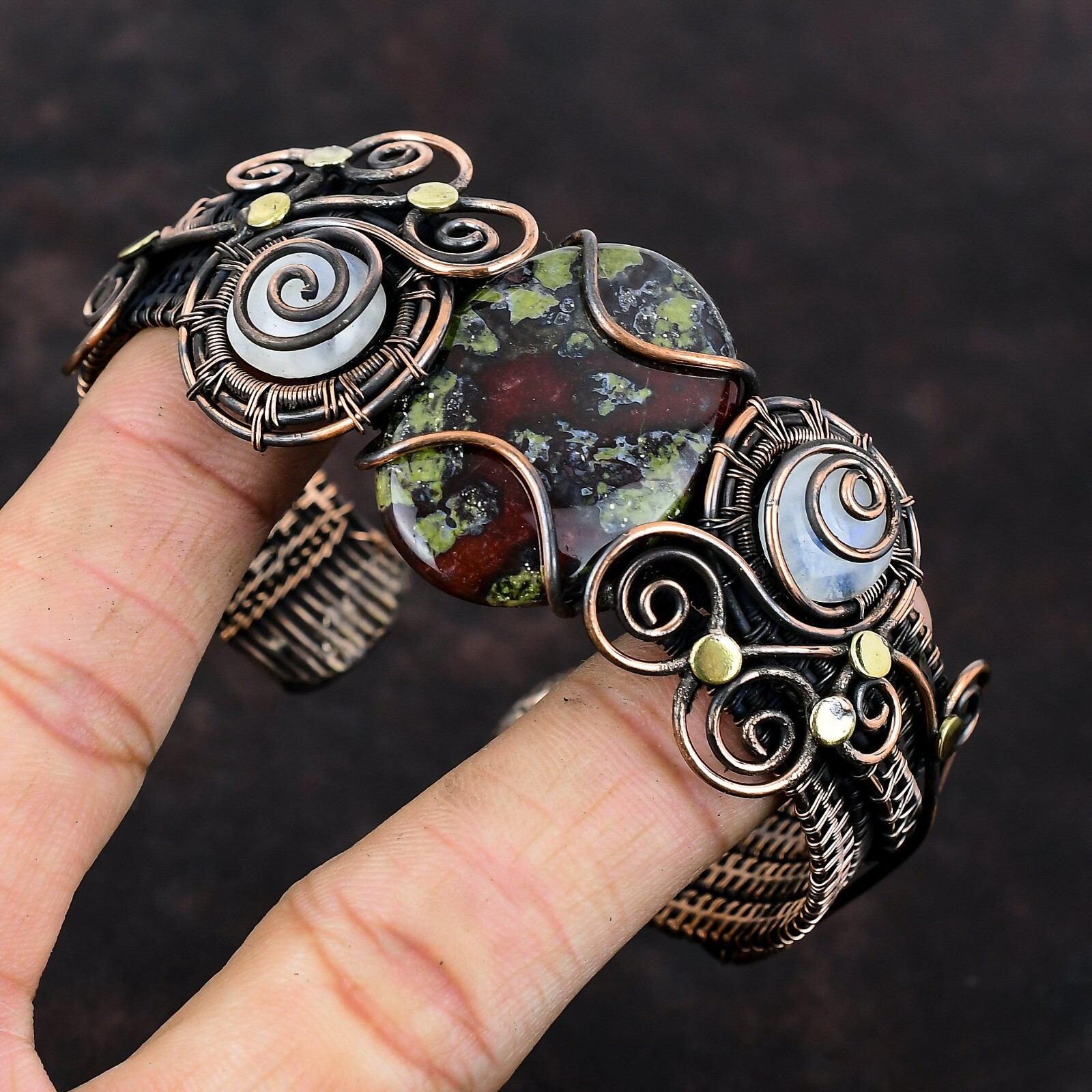 Women Day Gift Dragon Bloodstone Wire Wrapped Adjustable Cuff Copper For Girls