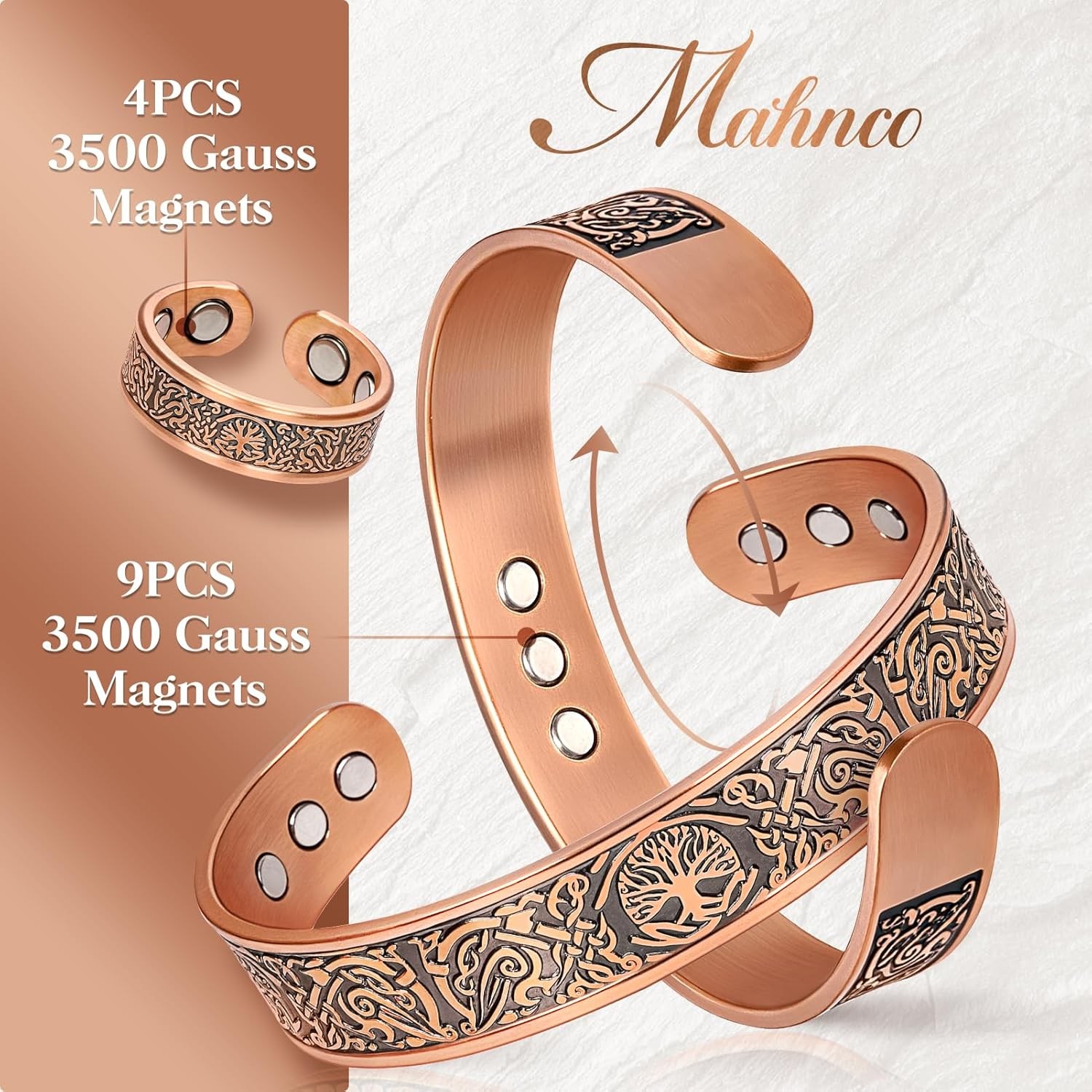 Mahnco Copper Bracelet for Men & Women, 9X Strength Magnetic Bracelets & Lymphat