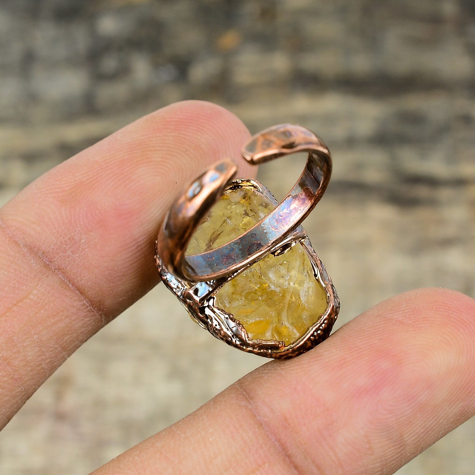 Citrine Rough Copper Mother Gift Electroformed Adjustable Ring Size Adjustable