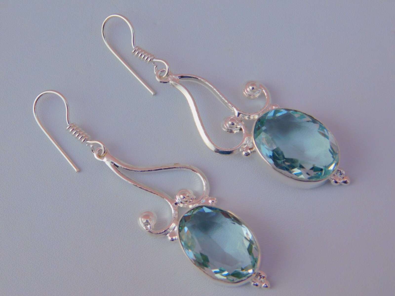 Women’s Boho Designer Gypsy Earrings With Faceted Oval Hydro Aquamarine Quartz