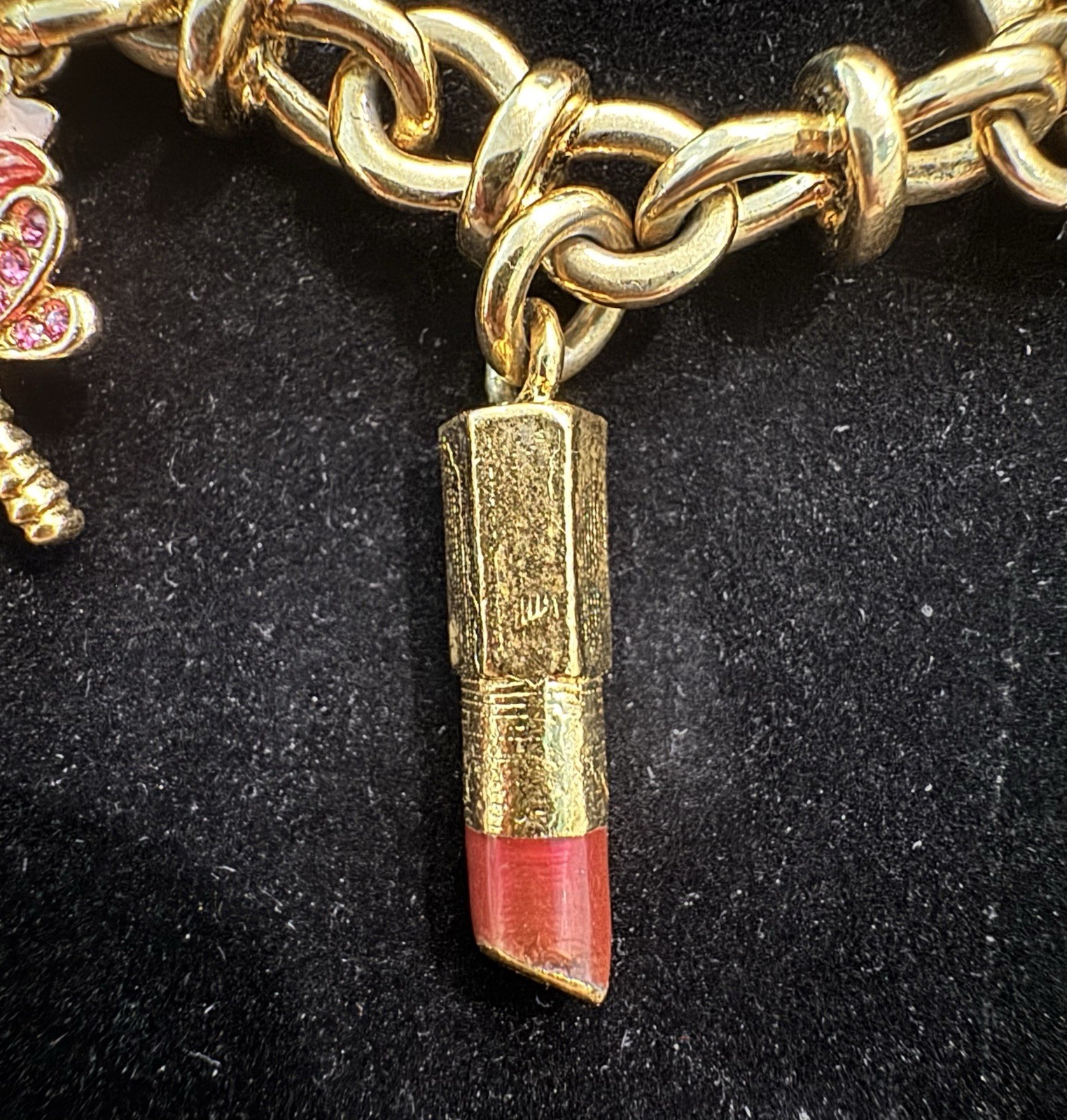Vtg St John Charm Bracelet Crystal Gold Plate Logo Crystal Couture Designer 80s