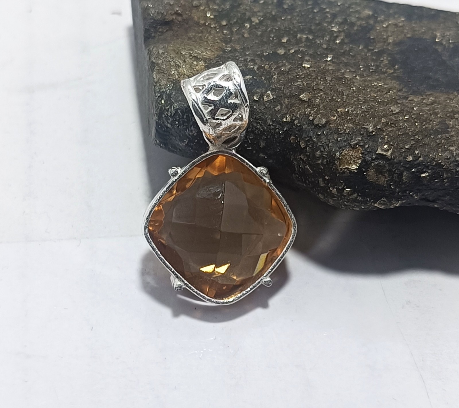 Certified Natural Brown Citrine Gemstone 925 Sterling Silver Pendant 31.55 Ct