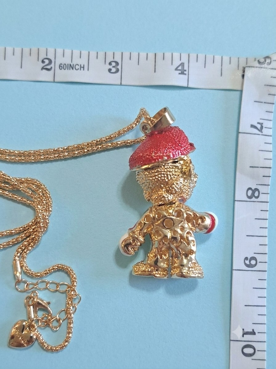 Gold Tone Rope Chain Necklace Cartoon Enamel Charm Pendant Clear Rhinestones