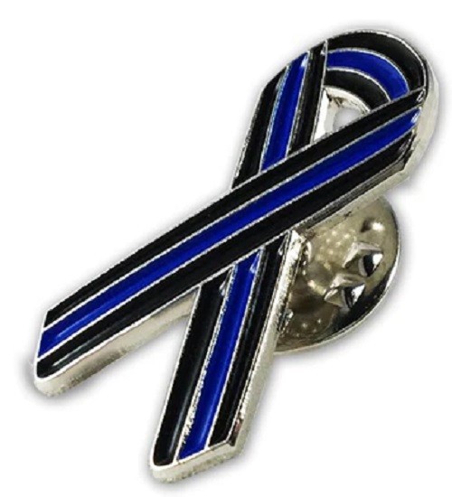 USA THIN BLUE LINE POLICE MEMORIAL RIBBON LAPEL PIN W/ CLASP